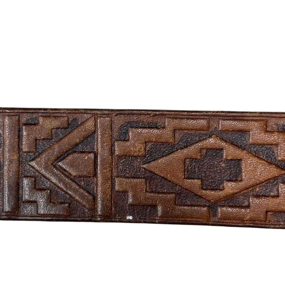 Western Men's Leather Tooled American Indian‎ Headdress Detail No Buckle Belt - Picture 3 of 13